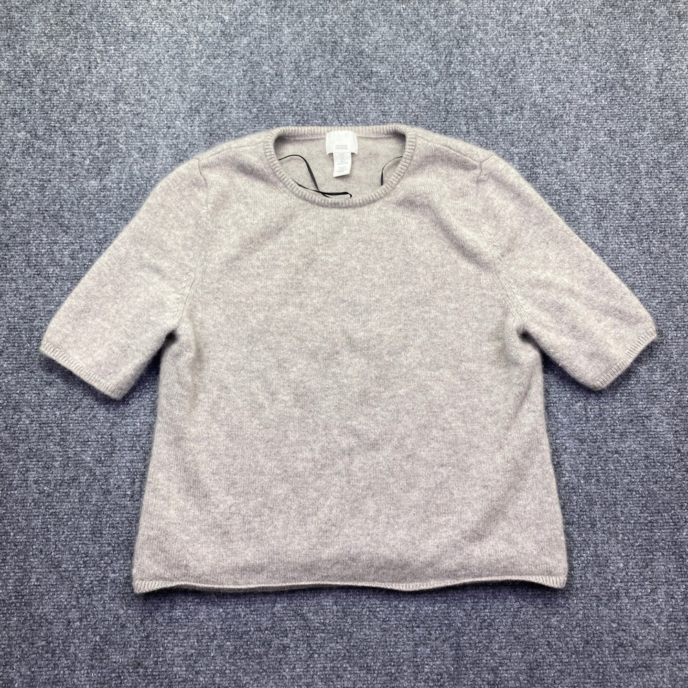 H&M Premium Cashmere Short Sleeve Sweater Gray Crewneck Knit Top Large 1239445-0